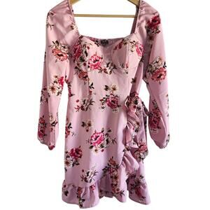 Lily Rose Pink Floral Ruffled Long Sleeved Mini Dress Size Small